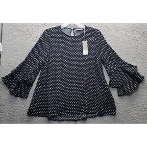 Sussan Blouse Top Womens 8 Multi Polka Dot Bell Sleeve Round Neck Back Keyhole